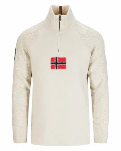 Amundsen Sports Sweaters^Boiled Ski Sweater W/ Flag 600 Oatmeal/Norge